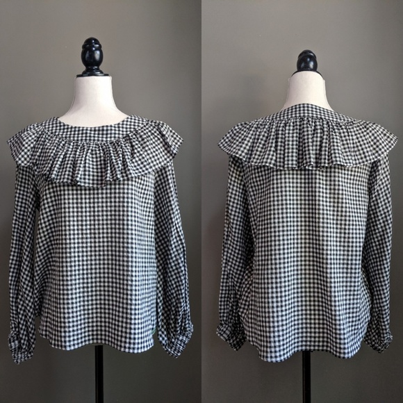Zara Frilled Gingham Ruffle Neck Top - Picture 3 of 6